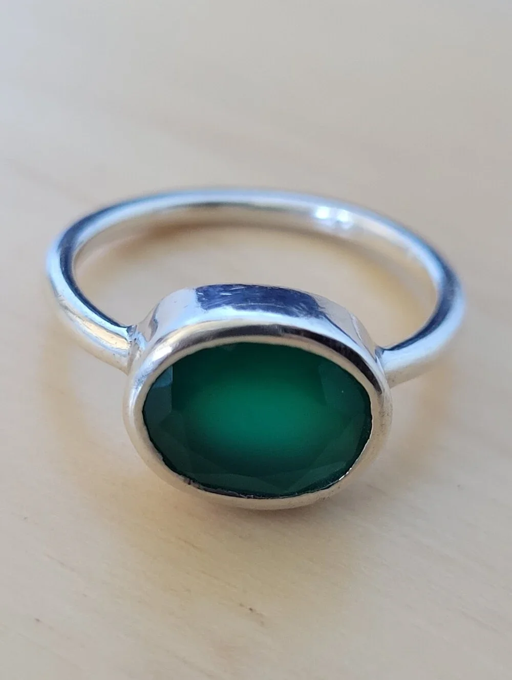 Green Onyx/Sterling Silver Ring, Size 7.5